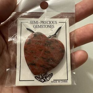 Unakite/Jasper Heart Shaped Stone Pendant Necklace